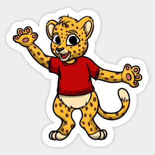 Cute Anthropomorphic Human-like Cartoon Character Young Leopard in Clothes Sticker